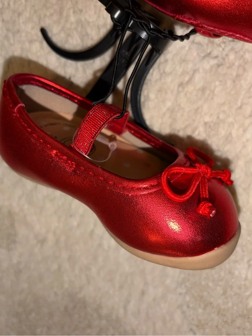 Size 2 Baby Girl wonder nation Shiny Red Girls' Mary Jane Ballet Flats with Bow